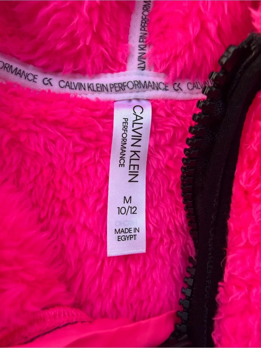 Calvin Klein Performance Neon Pink Hooded Fleece Pullover with Black Trim